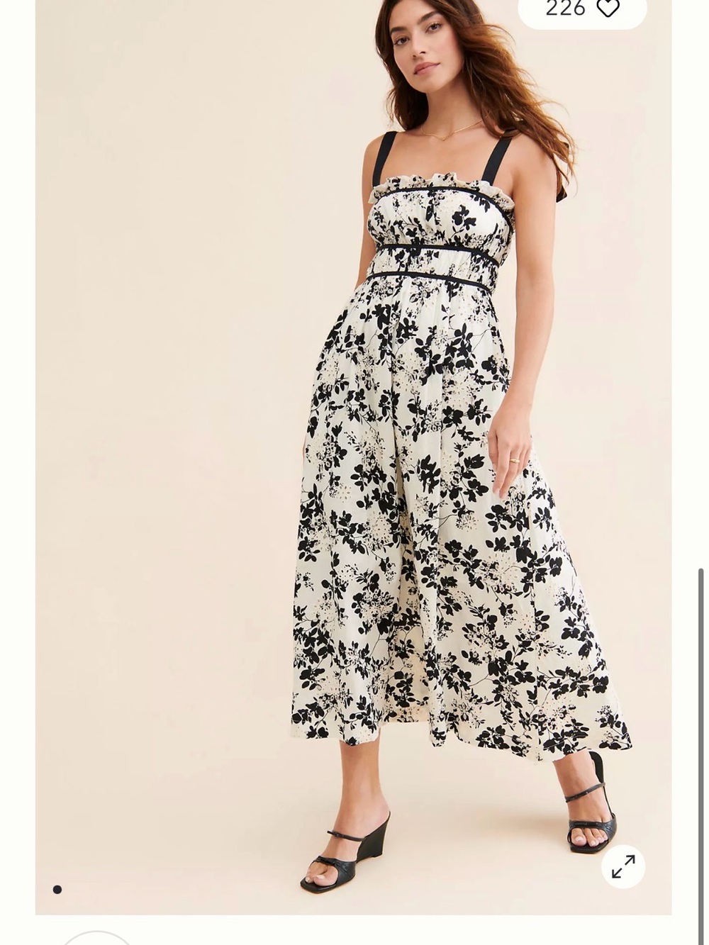 En Saison cotton Ivory tiered dress with tie strap and Black Floral Print